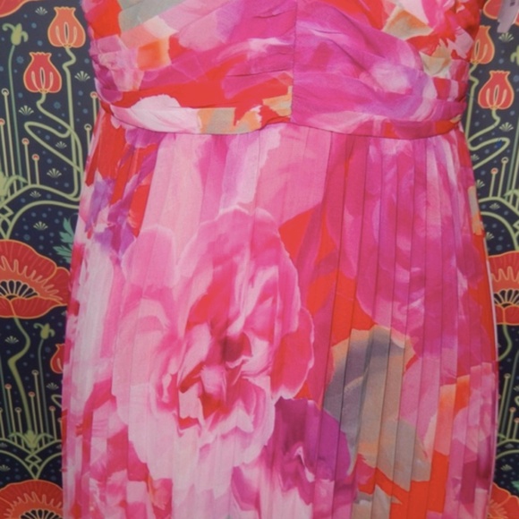 Xscape Pink Accordion Pleated Floral Colorful Evening Gown Formal Dress Nwt - Picture 5 of 7